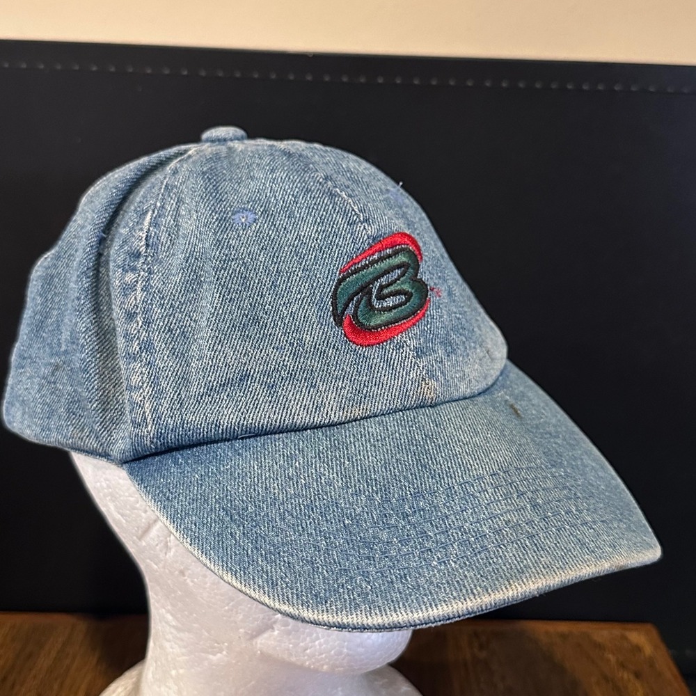 Vintage Bugle Boy Company Denim Baseball Cap Blue Light Wash Embroidered Logo